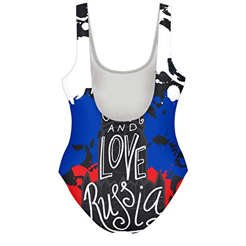TIZORAX traje de baño de una pieza con diseño tipográfico de Rusia para mujer Multicolor multicolor L