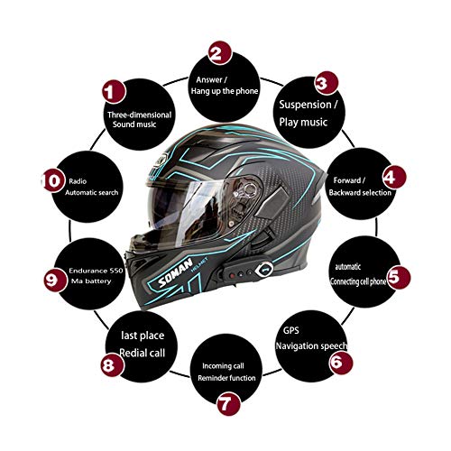 TKer Bluetooth Integrado Casco de Moto Modular de Cara Completa abatible con Doble Visera para Hombres y Mujeres Adultos, Certificación ECE,Rojo,M