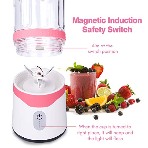 TKOOFN Licuadora Portátil Mini, Batidora Eléctrica Recargable USB 6 Cuchillas de Acero Inoxidable con 2 Botellas Desmontables (300+500ml) Malteada Batido Smoothies Viajar Fitness TKOOFN Licuadora Portátil Mini, Batidora Eléctrica Recargable USB 6 Cuchillas de Acero Inoxidable con 2 Botellas Desmontables (300+500ml) Malteada Batido Smoothies Viajar Fitness