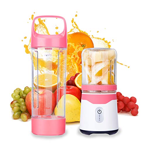 TKOOFN Licuadora Portátil Mini, Batidora Eléctrica Recargable USB 6 Cuchillas de Acero Inoxidable con 2 Botellas Desmontables (300+500ml) Malteada Batido Smoothies Viajar Fitness