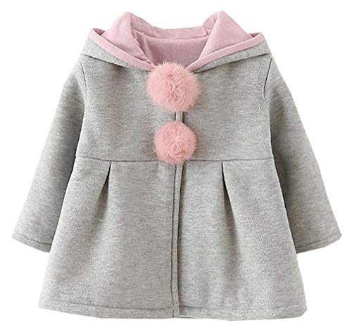 TMEOG Bebés Niñas Niños Chaqueta con Capucha Chaqueta de Algodón con Orejas de Conejo Otoño Invierno Abrigo Chaqueta Gruesa Ropa Caliente 9M-3 Años (18-24 Meses, Gris)