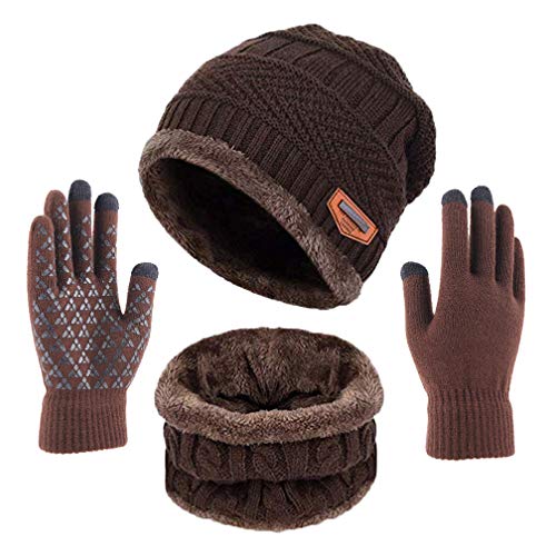 TMEOG Bufanda Gorro Guantes para Hombre Invierno Regalos para Hombre Mujer Unisexo Set de Bufanda Conjunto de Guantes de Punto BufaSombrero de Invierno Gorras Con Bufanda (B_Marrón)