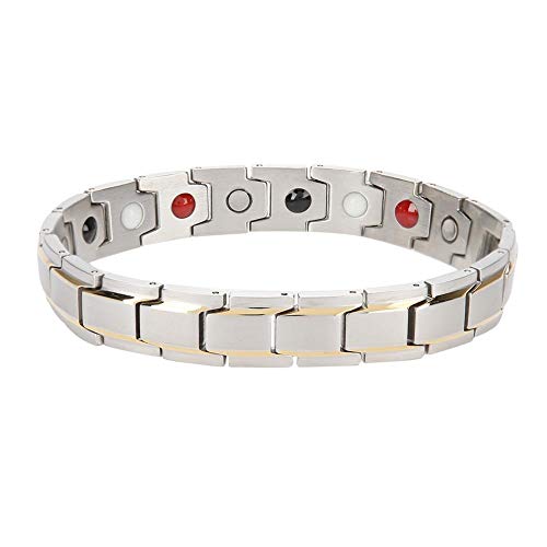 TMISHION Pulsera MagnéTica 4 En 1, Pulsera MagnéTica de Titanio Y Acero Titanium para Hombres, Pulsera Ajustable para El Cuidado de La Salud con ImáN Ajustable(Blanco)