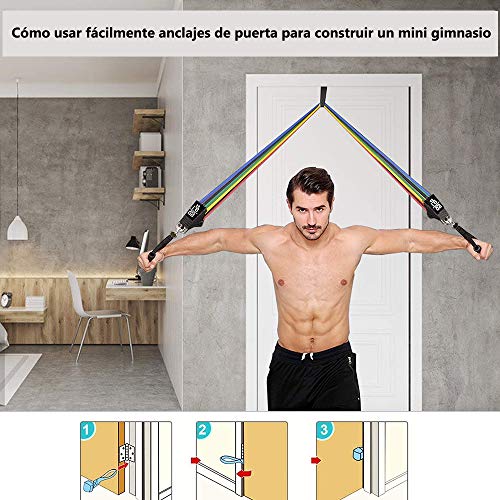 Tmtonmoon - Juego de Gomas Bandas de Resistencia Cintas Gomas Elasticas Fitness,Para Piernas y Glúteos, Equipo de Gimnasio en Casa con Anclaje de Puerta, Correa de Tobillo, Funda de Transporte