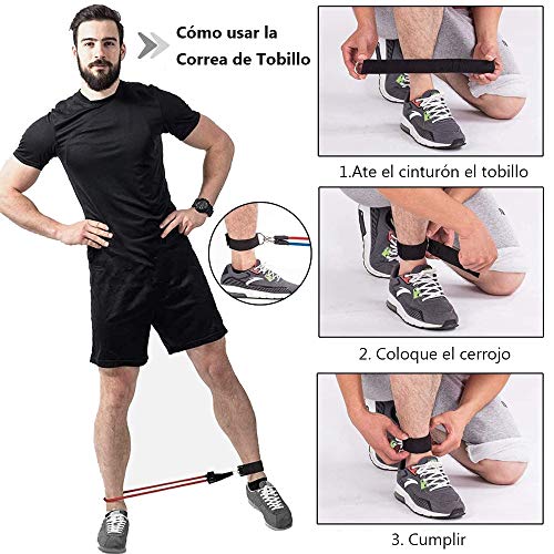 Tmtonmoon - Juego de Gomas Bandas de Resistencia Cintas Gomas Elasticas Fitness,Para Piernas y Glúteos, Equipo de Gimnasio en Casa con Anclaje de Puerta, Correa de Tobillo, Funda de Transporte