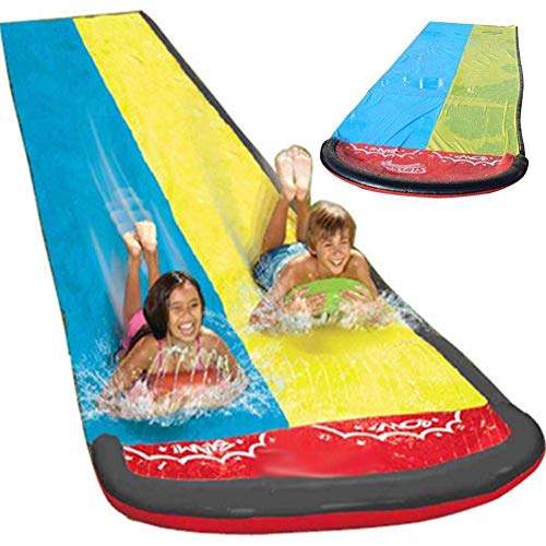 Toboganes acuáticos con tobogán, Deportes acuáticos Dobles Patio Trasero Tobogán acuático A Prueba de rasgaduras PVC Splash Sprint Pad Lona de Agua Duradera para Actividades Familiares de Verano Lona