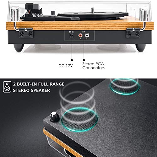 Tocadiscos, VIFLYKOO Tocadiscos Bluetooth para Discos de Vinilo con 33/45/78 RPM Altavoces estéreos incorporados,con RCA y Line in Montado - Madera Natural