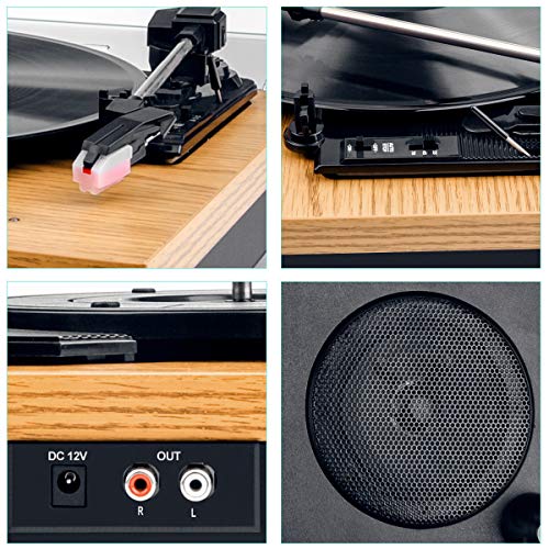 Tocadiscos, VIFLYKOO Tocadiscos Bluetooth para Discos de Vinilo con 33/45/78 RPM Altavoces estéreos incorporados,con RCA y Line in Montado - Madera Natural