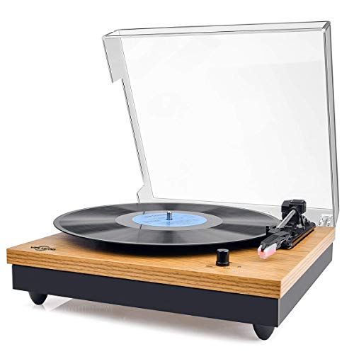 Tocadiscos, VIFLYKOO Tocadiscos Bluetooth para Discos de Vinilo con 33/45/78 RPM Altavoces estéreos incorporados,con RCA y Line in Montado - Madera Natural