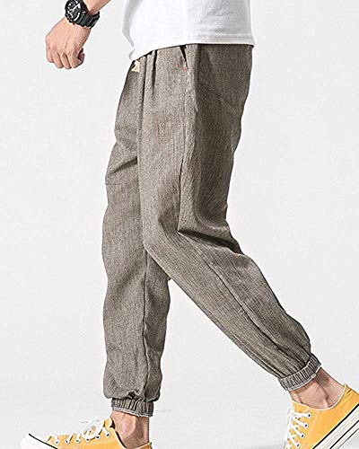 Toctax Pantalón de Estilo Chino para Hombres de Gran tamaño Pantalones japoneses de sección Delgada Pantalones de Lino para Hombres Pantalones de algodón Mahal