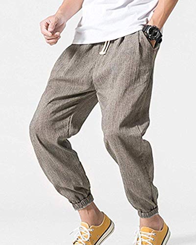 Toctax Pantalón de Estilo Chino para Hombres de Gran tamaño Pantalones japoneses de sección Delgada Pantalones de Lino para Hombres Pantalones de algodón Mahal