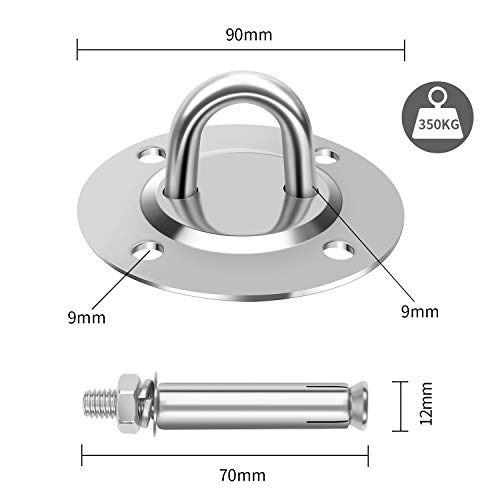 TOCYORIC Inoxidable Ganchos de Techo, Anclajes de Techo, con Acero Inoxidable U-Tipo Gancho Fijo, 4 Tornillos para Yoga, Hamacas, Sillón Colgante, Sacos de Boxeo, Capacidad de Carga de hasta 350 kg