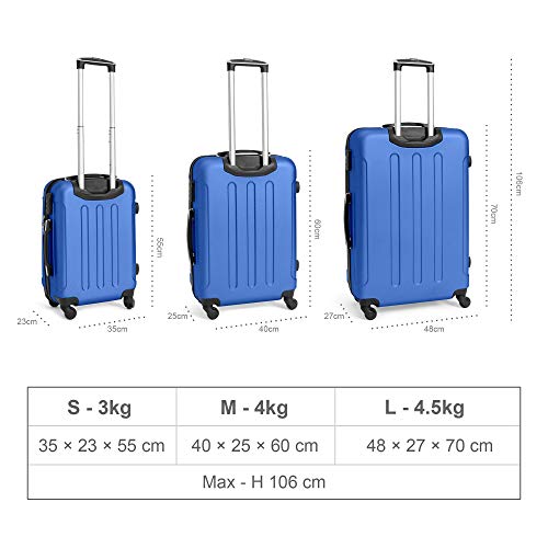 Todeco - Juego de Maletas, Equipajes de Viaje - Material: Plástico ABS - Tipo de Ruedas: 4 Ruedas de rotación de 360 ° - Esquinas protegidas, 51 61 71 cm, Azul, ABS