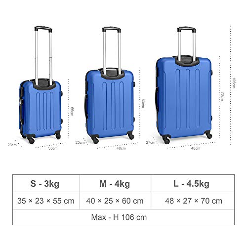 Todeco - Juego de Maletas, Equipajes de Viaje - Material: Plástico ABS - Tipo de Ruedas: 4 Ruedas de rotación de 360 ° - Esquinas protegidas, 51 61 71 cm, Azul, ABS Todeco - Juego de Maletas, Equipajes de Viaje - Material: Plástico ABS - Tipo de Ruedas: 4 Ruedas de rotación de 360 ° - Esquinas protegidas, 51 61 71 cm, Azul, ABS
