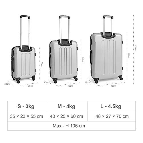 Todeco - Juego de Maletas, Equipajes de Viaje - Material: Plástico ABS - Tipo de ruedas: 4 ruedas de rotación de 360 ° - Esquinas protegidas, 51 61 71 cm, Plateado, ABS Todeco - Juego de Maletas, Equipajes de Viaje - Material: Plástico ABS - Tipo de ruedas: 4 ruedas de rotación de 360 ° - Esquinas protegidas, 51 61 71 cm, Plateado, ABS