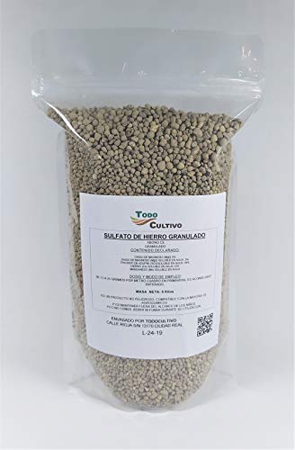 TODOCULTIVO Sulfato de Hierro granulado 5 Kilos. Abono de Fondo Utilizado para Tratar Las clorosis férricas o amarillamiento de Las Plantas. TODOCULTIVO Sulfato de Hierro granulado 5 Kilos. Abono de Fondo Utilizado para Tratar Las clorosis férricas o amarillamiento de Las Plantas.