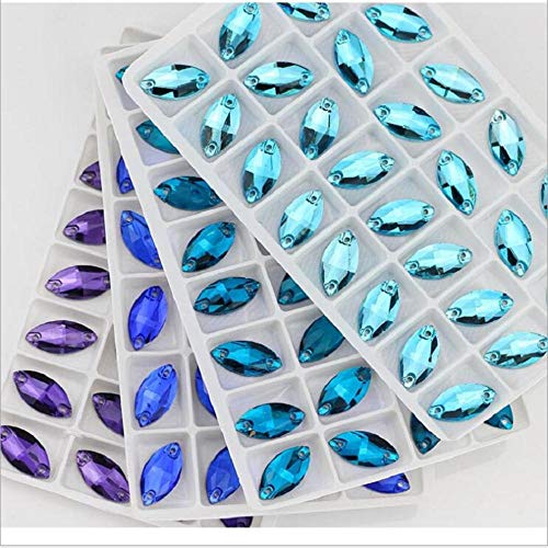 Todos los tamaños de cristal cosido en diamantes de imitación con forma de ojo de caballo colorido y diamantes de imitación para ropa, vestido de boda, Azul pavo real, 12X22mm20pcs