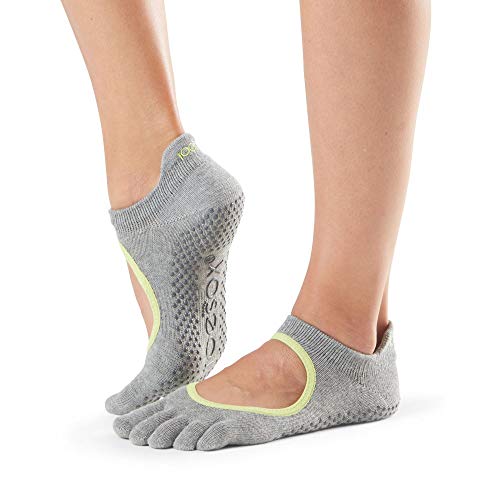 Toesox Full Toe Bellarina Calcetines de Yoga, Unisex Adulto, Gris (Heather) / Verde (Lime), S