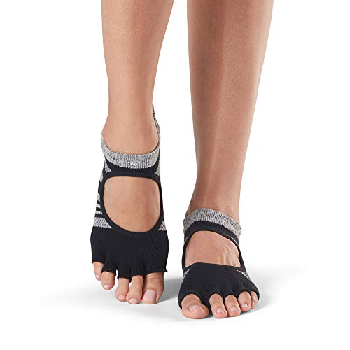 Toesox Grip Pilates Barre Socks-Non-Slip Bellarina Half Toe for Yoga & Ballet Calcetines, Mujer, Negro/Gris (Eclipse), S