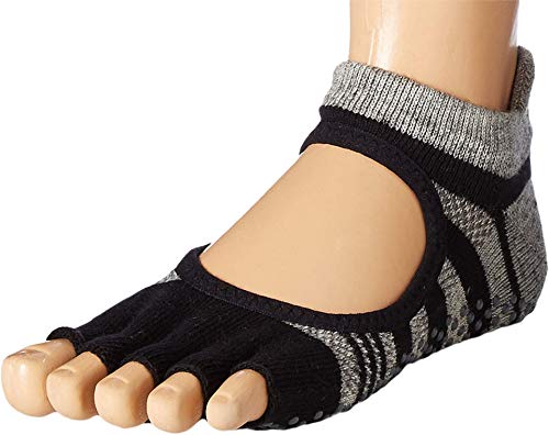 Toesox Grip Pilates Barre Socks-Non-Slip Bellarina Half Toe for Yoga & Ballet Calcetines, Mujer, Negro/Gris (Eclipse), S