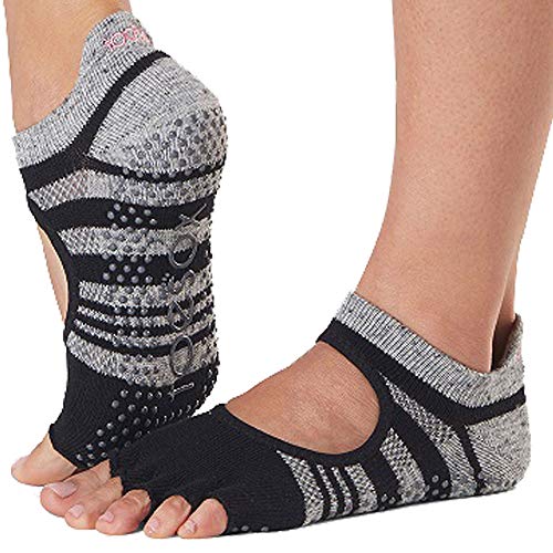 Toesox Grip Pilates Barre Socks-Non-Slip Bellarina Half Toe for Yoga & Ballet Calcetines, Mujer, Negro/Gris (Eclipse), S