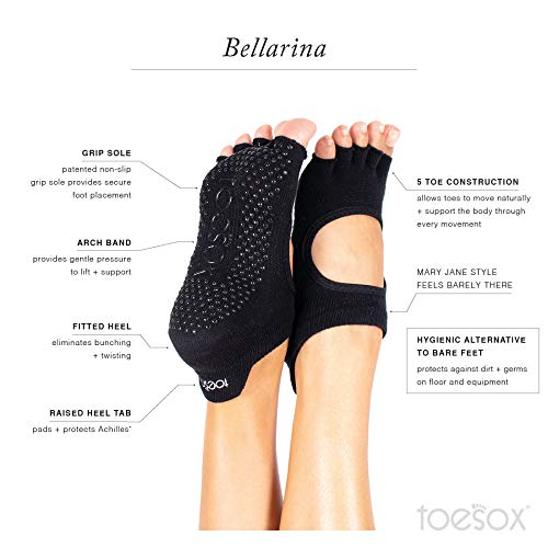 Toesox Half Toe Bellarina Calcetines de Yoga, Unisex Adulto, Negro, M