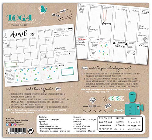 Toga kt74 Kit Bullet Journal Cuaderno Kraft 15,5 x 21,5 x 1,5 cm