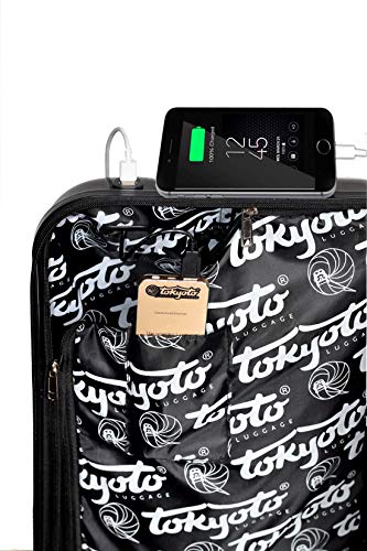 TOKYOTO - Maleta de Cabina Equipaje de Mano, Blue Skulls con Cargador USB, 8000mAh, 55x40x20 cm | Maleta Juvenil, Trolley de Viaje Ryanair, Easyjet | Maleta de Viaje Rígida Divertida Azul, Calaveras