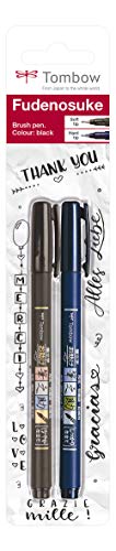 Tombow WS-BHS-2P Fudenosuke - Bolígrafo de punta dura y suave, color negro