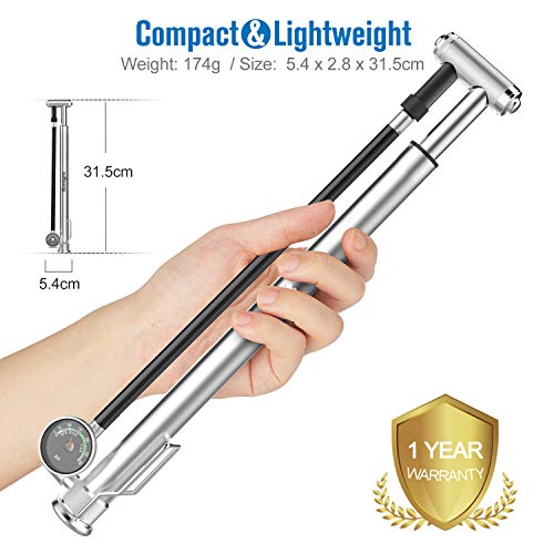 tomight Mini Bomba para Bicicleta con Manómetro 210PSI Bomba de Mano pequeña para Neumático Portátil,Duradera y Rápida con Alta Presión para Carretera Bicicletas de Montaña,Pelota y BMX tomight Mini Bomba para Bicicleta con Manómetro 210PSI Bomba de Mano pequeña para Neumático Portátil,Duradera y Rápida con Alta Presión para Carretera Bicicletas de Montaña,Pelota y BMX
