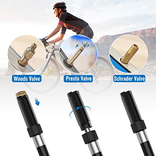 tomight Mini Bomba para Bicicleta con Manómetro 210PSI Bomba de Mano pequeña para Neumático Portátil,Duradera y Rápida con Alta Presión para Carretera Bicicletas de Montaña,Pelota y BMX