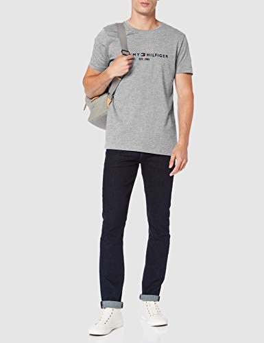 Tommy Hilfiger Logo T-Shirt Camiseta Informal, Gris (Cloud Htr 501), Large para Hombre