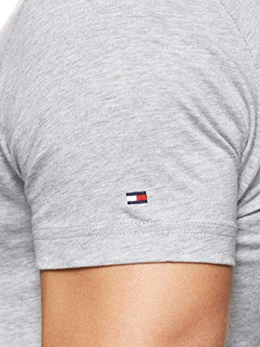 Tommy Hilfiger Logo T-Shirt Camiseta Informal, Gris (Cloud Htr 501), Large para Hombre
