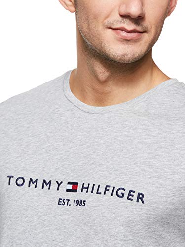 Tommy Hilfiger Logo T-Shirt Camiseta Informal, Gris (Cloud Htr 501), Large para Hombre