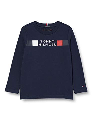 Tommy Hilfiger MSW Global Stripe tee L/s Camisa, Twilight Navy, 14 para Niños