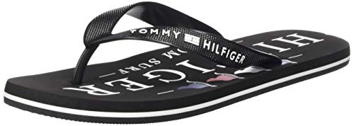 Tommy Hilfiger Nautical Print Beach Sandal, Sandalias con Punta Abierta Hombre, Negro (Black Bds), 43 EU