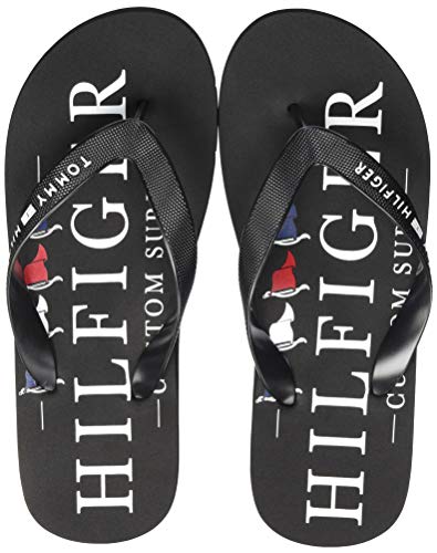 Tommy Hilfiger Nautical Print Beach Sandal, Sandalias con Punta Abierta Hombre, Negro (Black Bds), 43 EU