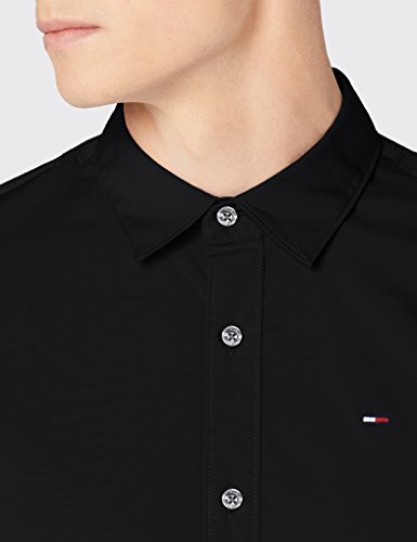 Tommy Hilfiger Original Stretch Shirt Camisa, Negro (Tommy Black), L para Hombre