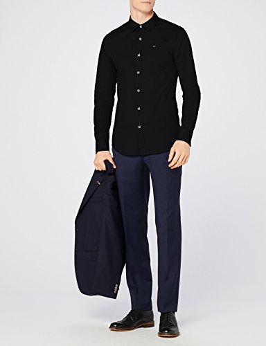 Tommy Hilfiger Original Stretch Shirt Camisa, Negro (Tommy Black), L para Hombre