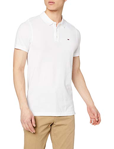 Tommy Hilfiger Piqué P Camiseta Polo con Cierre de 3 Botones, Blanco (Classic White), M para Hombre