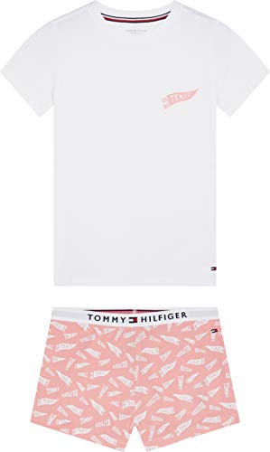 Tommy Hilfiger SS Short Set Print Pijama, Blanco, 10-11 años (Talla del Fabricante:) para Niñas
