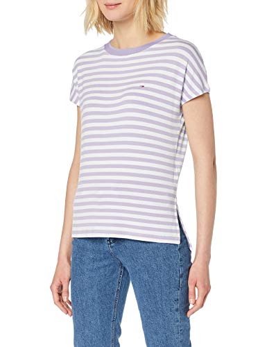 Tommy Hilfiger TJW Textured Stripe tee Camiseta, Morado (Pastel Lilac/Classic White 575), L para Mujer
