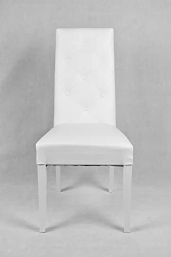 Tommychairs - Set 4 sillas Chantal para Cocina, Comedor, Bar y Restaurante, solida Estructura en Madera de Haya y Asiento tapizado en Polipiel Blanco