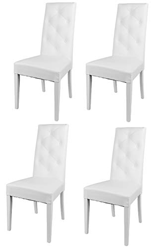 Tommychairs - Set 4 sillas Chantal para Cocina, Comedor, Bar y Restaurante, solida Estructura en Madera de Haya y Asiento tapizado en Polipiel Blanco Tommychairs - Set 4 sillas Chantal para Cocina, Comedor, Bar y Restaurante, solida Estructura en Madera de Haya y Asiento tapizado en Polipiel Blanco