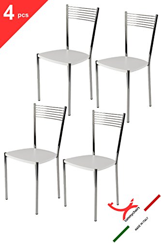 Tommychairs - Set 4 sillas Elegance para Cocina, Comedor, Bar y Restaurante, Estructura en Acero Cromado y Asiento en Madera Color Blanco Tommychairs - Set 4 sillas Elegance para Cocina, Comedor, Bar y Restaurante, Estructura en Acero Cromado y Asiento en Madera Color Blanco