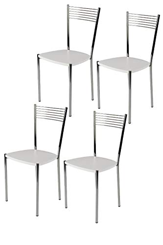 Tommychairs - Set 4 sillas Elegance para Cocina, Comedor, Bar y Restaurante, Estructura en Acero Cromado y Asiento en Madera Color Blanco