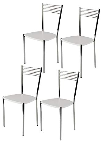 Tommychairs - Set 4 sillas Elegance para Cocina, Comedor, Bar y Restaurante, Estructura en Acero Cromado y Asiento en Madera Color Blanco Tommychairs - Set 4 sillas Elegance para Cocina, Comedor, Bar y Restaurante, Estructura en Acero Cromado y Asiento en Madera Color Blanco