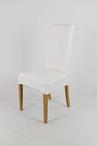 Tommychairs - Set 4 sillas Luisa para Cocina, Comedor, Bar y Restaurante, solida Estructura en Madera de Haya Color Roble y Asiento tapizado en Polipiel Blanco