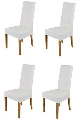 Tommychairs - Set 4 sillas Luisa para Cocina, Comedor, Bar y Restaurante, solida Estructura en Madera de Haya Color Roble y Asiento tapizado en Polipiel Blanco