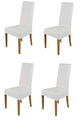 Tommychairs - Set 4 sillas Luisa para Cocina, Comedor, Bar y Restaurante, solida Estructura en Madera de Haya Color Roble y Asiento tapizado en Polipiel Blanco Tommychairs - Set 4 sillas Luisa para Cocina, Comedor, Bar y Restaurante, solida Estructura en Madera de Haya Color Roble y Asiento tapizado en Polipiel Blanco